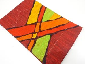 未使用品　手織り真綿紬　変わり格子模様織り出し　名古屋帯